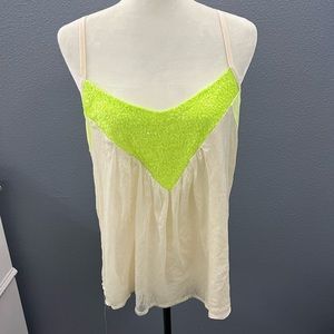 Vintage Y2K Miss Me Sequin Tank Top Large Neon
